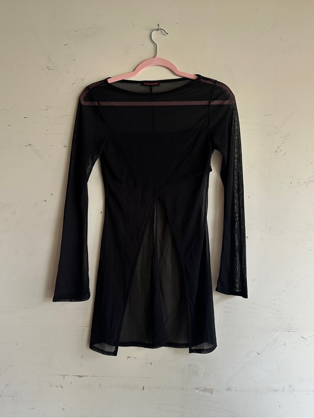 Vintage 90s y2k black mesh asymmetrical top by misdemeanor whimsigoth